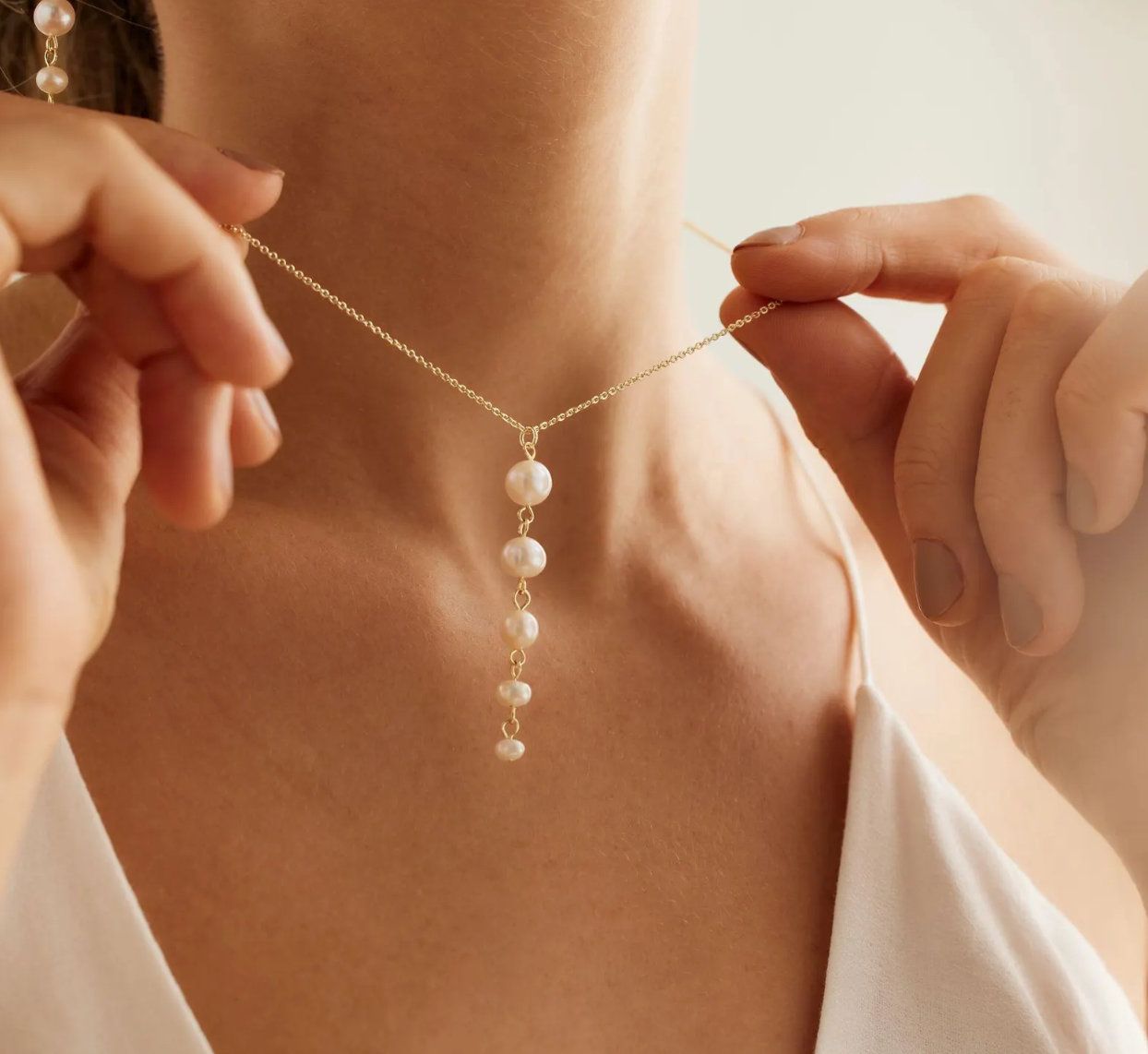 Gold Plated Pearl Drop Necklace ON PERSON